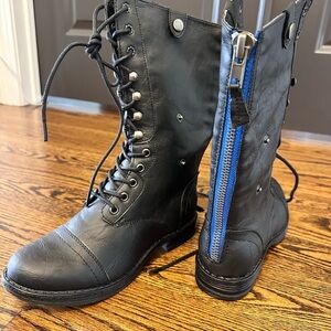 Madden Girl Black Moto Boots with Vibrant Blue Accent